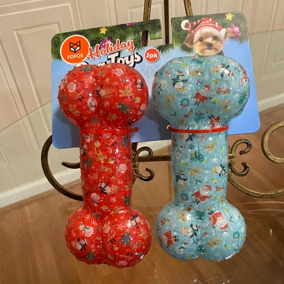 Fofos Happy Holidays/Christmas - Set Of  - Squeaky Bone /Dog Toy - Picture 1 of 6